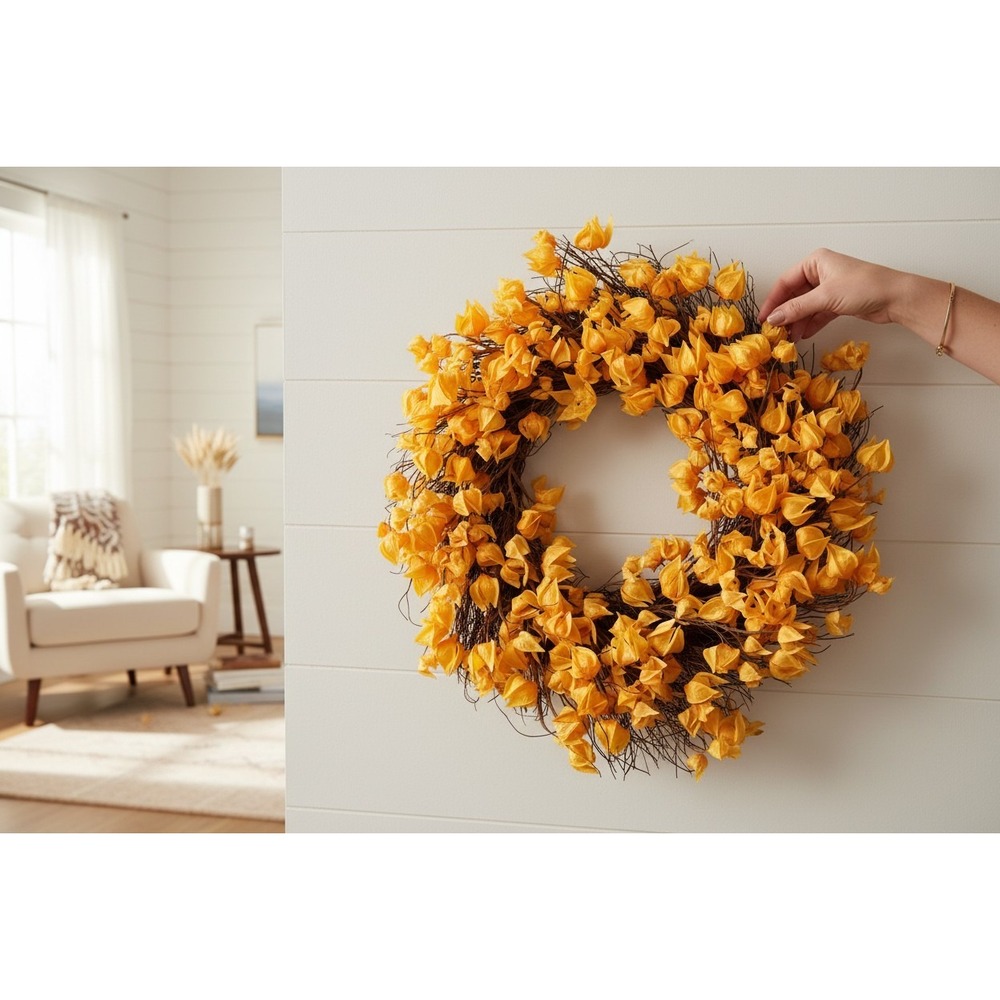 Marshalls Chinese Lantern Wreath Home OS Orange Brand New Autumn Harvest Decor